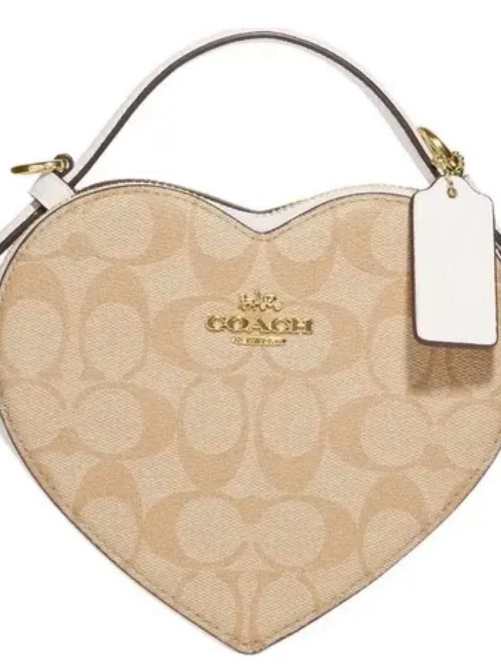 Coach Beige Signature Heart-Shaped Top Handle Mini Bag